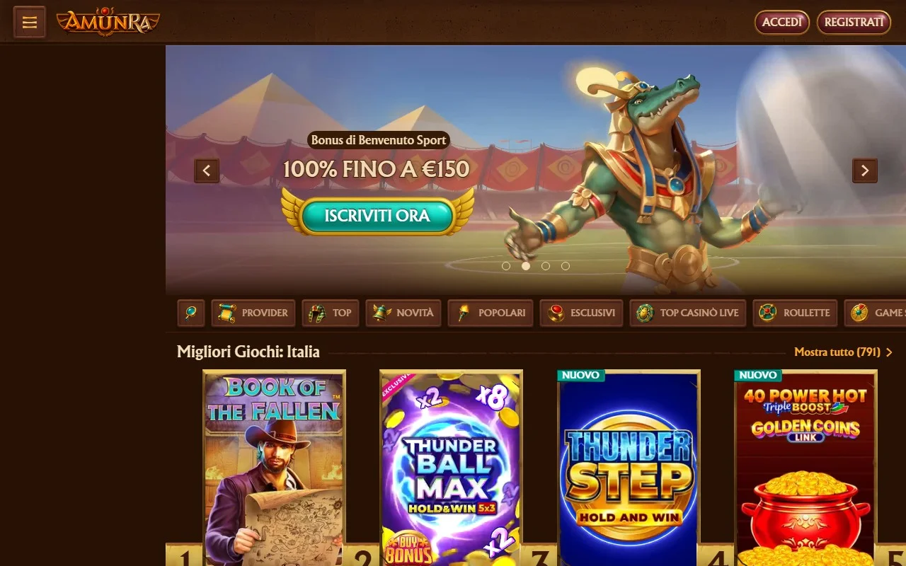 siti scommesse non aams paysafecard: la homepage del casinò AmunRa