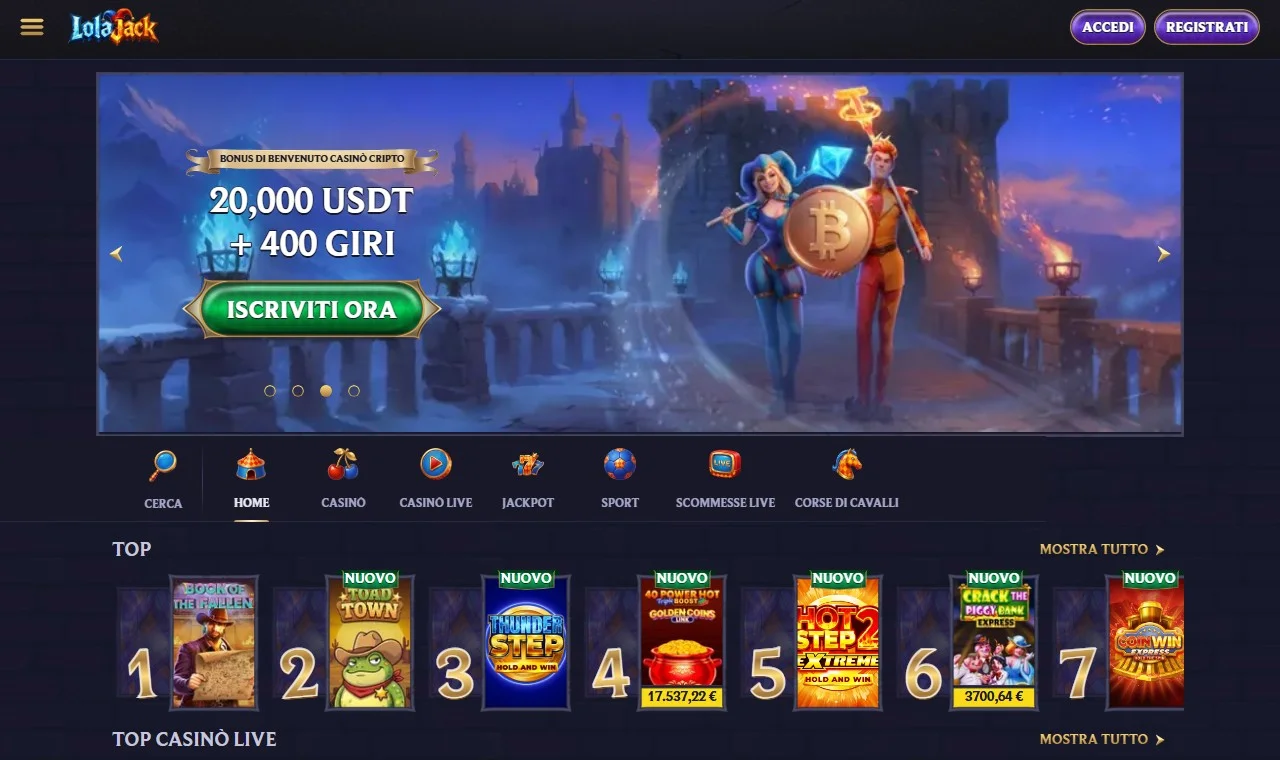 casino paysafecard: la homepage del casinò LolaJack